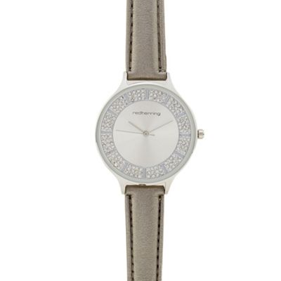 Ladies silver stone embellished analogue watch